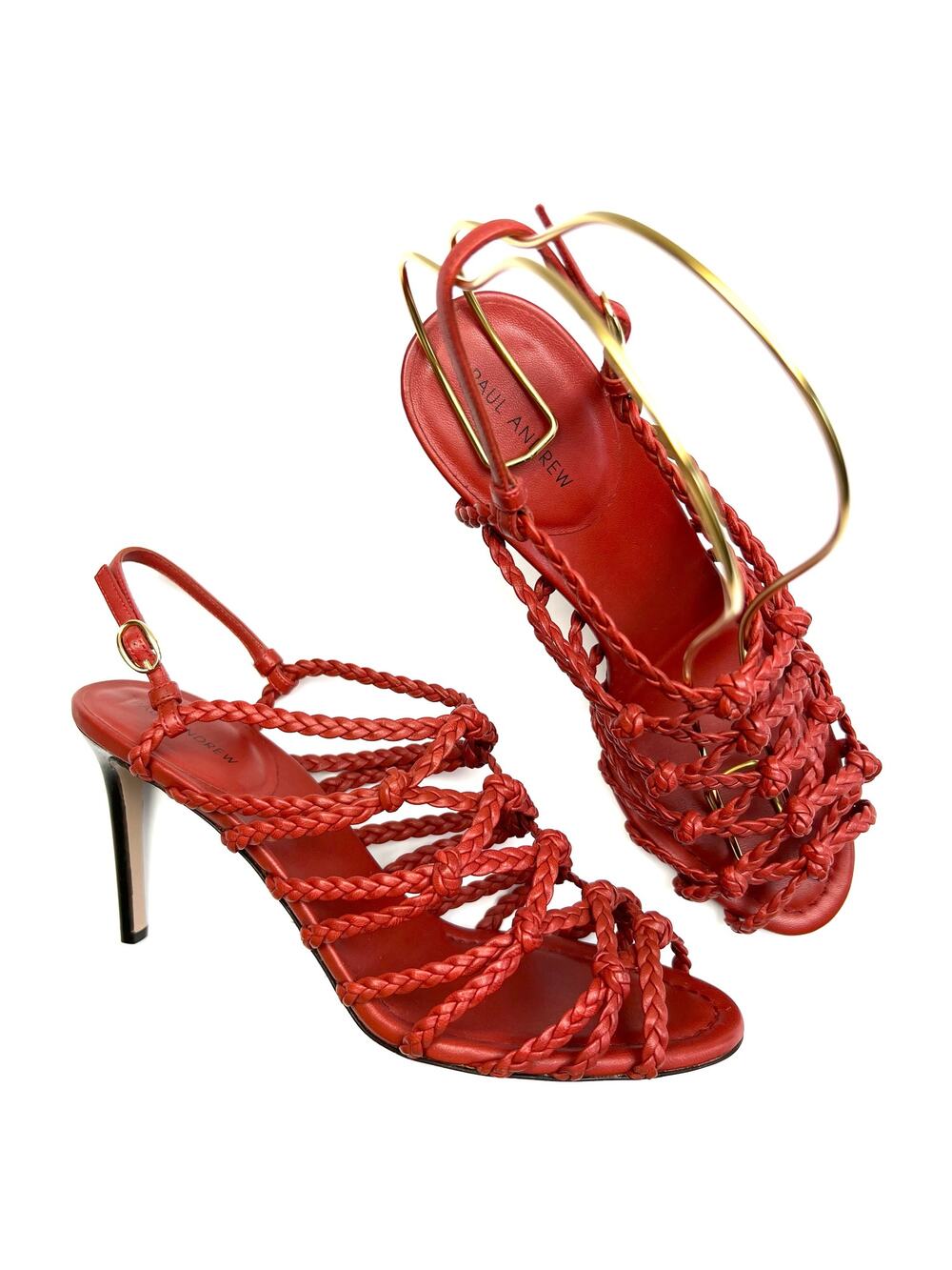 PAUL ANDREW Who's That Braided Sandals EU 38 US 8 Women's Red High Heels NWT